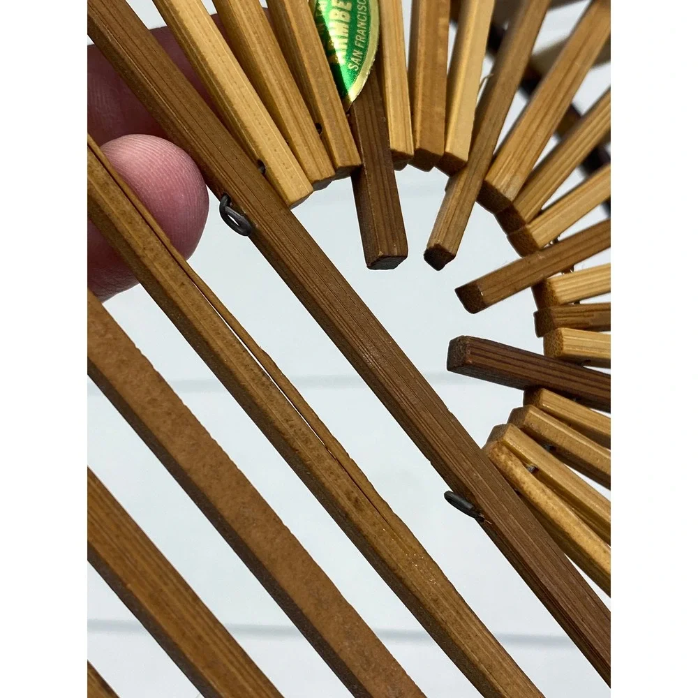Ambee Basket Bamboo Slat Sunburst‎ Basket Vintage Boho MCM Decor